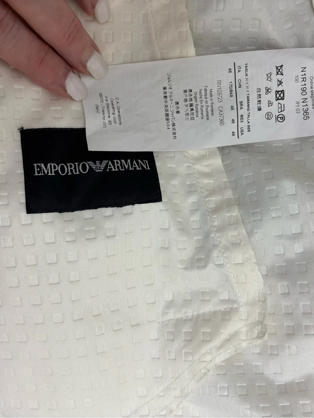 Emporio Armani cream Textured Cube Pattern Silk Blend Jacket Blazer N1R190 44